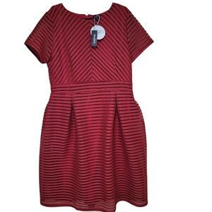 New Boohoo Red eyelet Overlay Fit Flare Cocktail Dress US 16 wedding formal work
